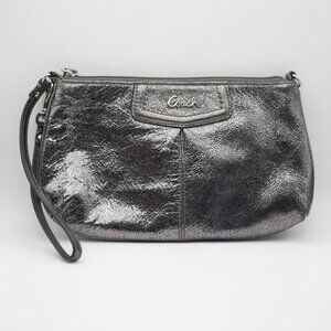Coach Metallic Pewter Silver Zip Closed Wristlet